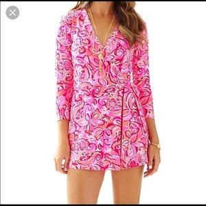 {Lilly Pulitzer} Karlie Wrap Romper in Mango Salsa